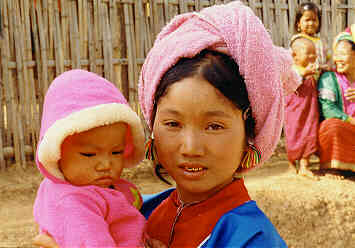 Palaung woman with baby, Chiangmai, Norththailand.
