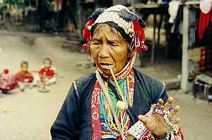 Akha woman in a Akha village, Doi Mae Salong, Chiangwat Mae Sai, Chiang Rai province, northern Thailand.