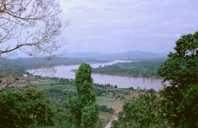 Mekong River, the borderline between Thailand  and Laos, Chiang Saen, Chiang Rai Province, Northern Thailand,  from the hill of Wat Phrathat Pha Ngao