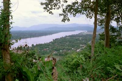 Mekong River, the borderline between Thailand  and Laos, Chiang Saen, Chiang Rai Province, Northern Thailand,  from the hill of Wat Phrathat Pha Ngao