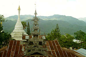 Viharn and Burmese Chedi of Wat Phrathat Kong Mu, Doi Kong Mu, Mae Hong Sorn, Mae Hong Sorn Province, North Thailand.
